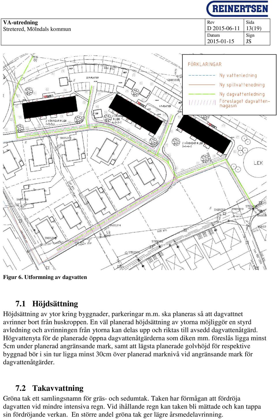 Högvattenyta för de planerade öppna dagvattenåtgärderna som diken mm.