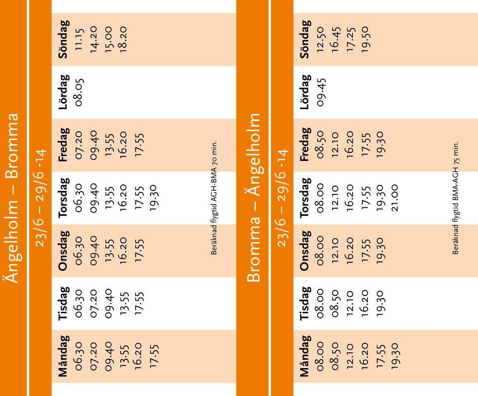 Bromma Ängelholm 23/6 29/6-14 Beräknad