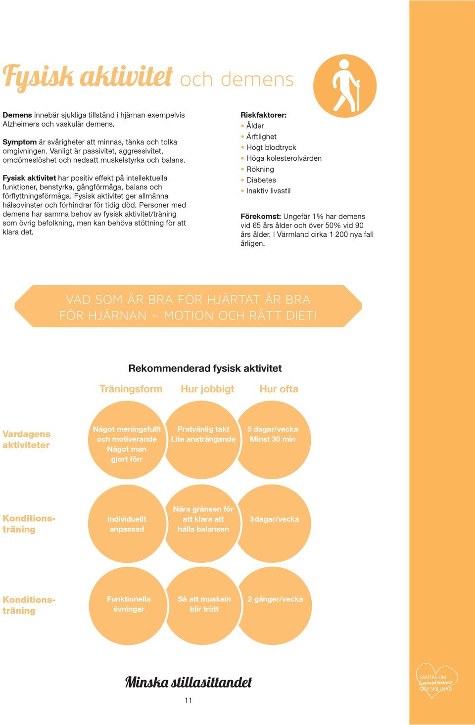 Fysisk aktivitet har positiv effekt på intellektuella funktioner, benstyrka, gångförmåga, balans och förflyttningsförmåga. Fysisk aktivitet ger allmänna hälsovinster och förhindrar för tidig död.