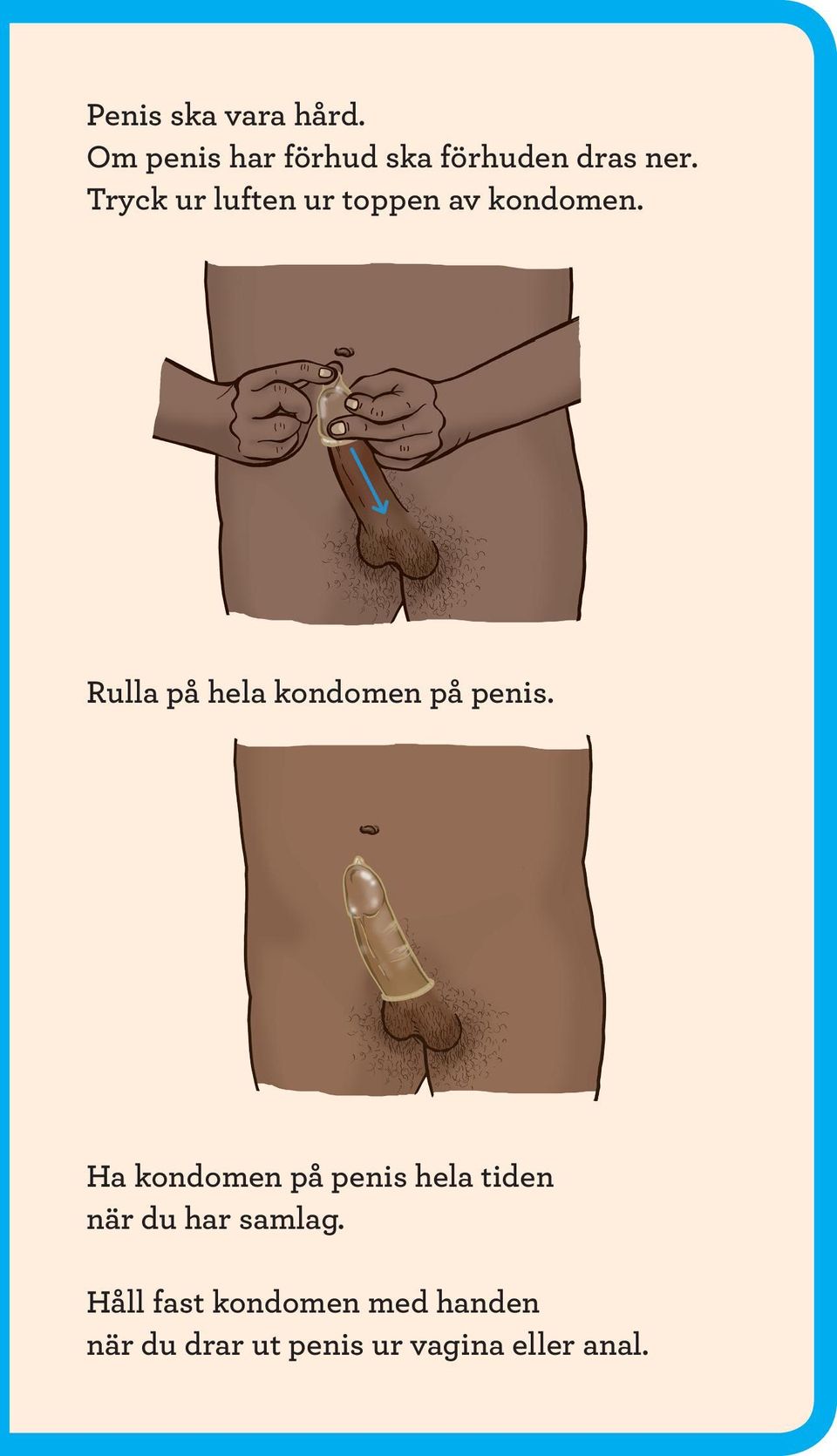 Rulla på hela kondomen på penis.