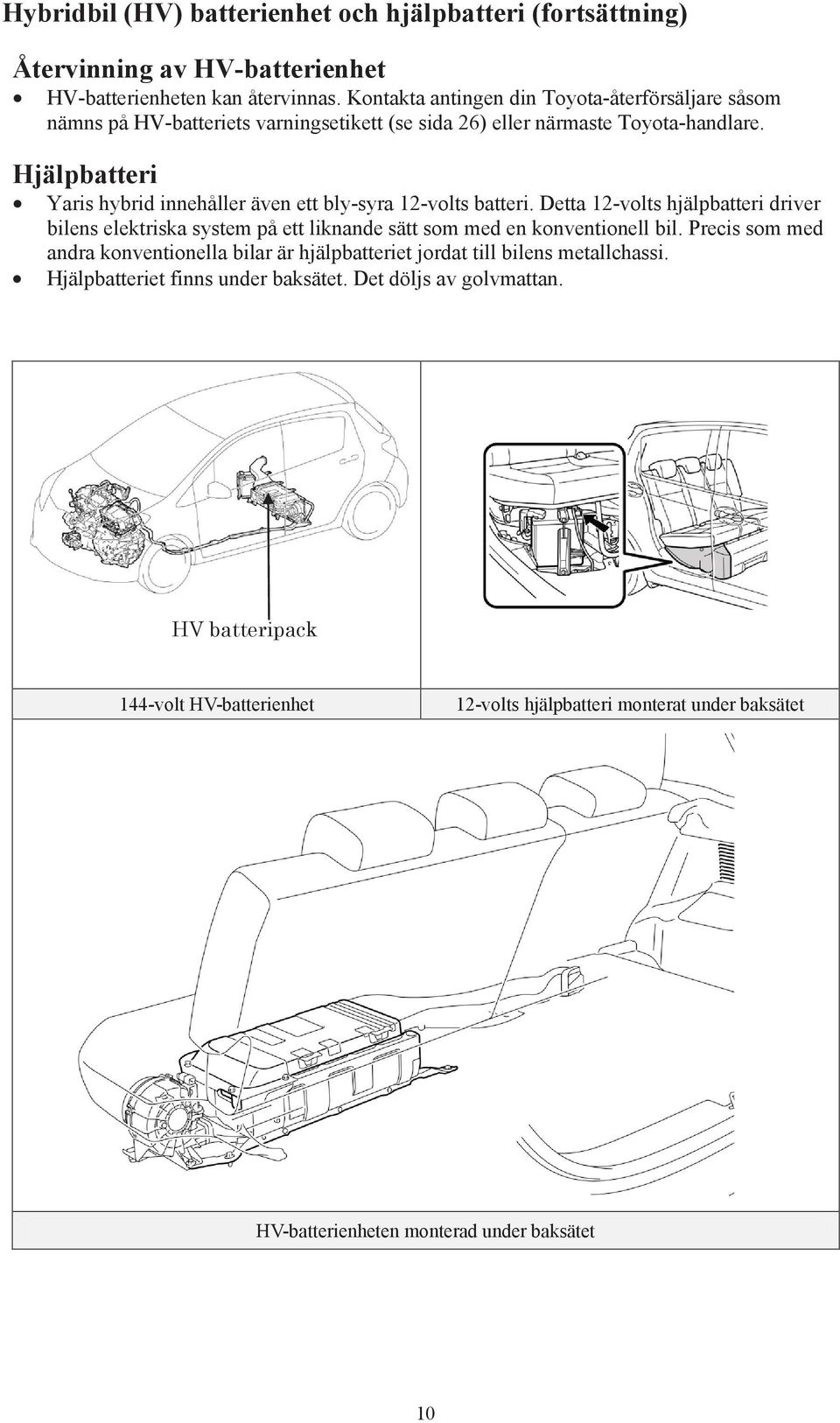 Hjälpbatteri Yaris hybrid innehåller även ett bly-syra 12-volts batteri.