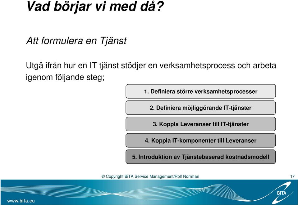 Definiera möjliggörande IT-tjänster 3. Koppla Leveranser till IT-tjänster 4.