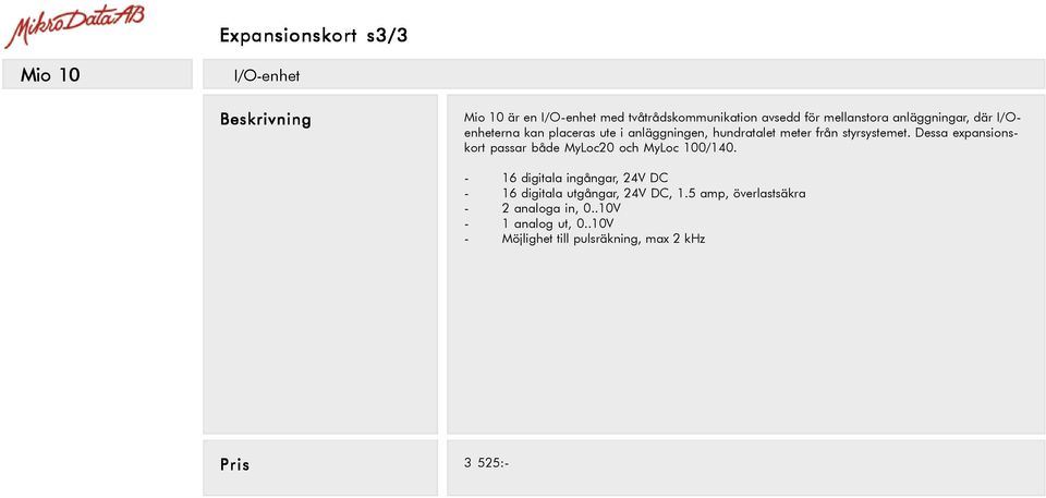 Dessa expansionskort passar både MyLoc20 och MyLoc 100/140.