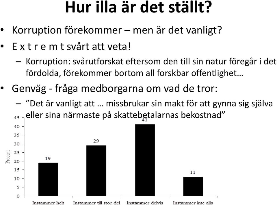 Korruption: svårutforskat eftersom den till sin natur föregår i det fördolda, förekommer