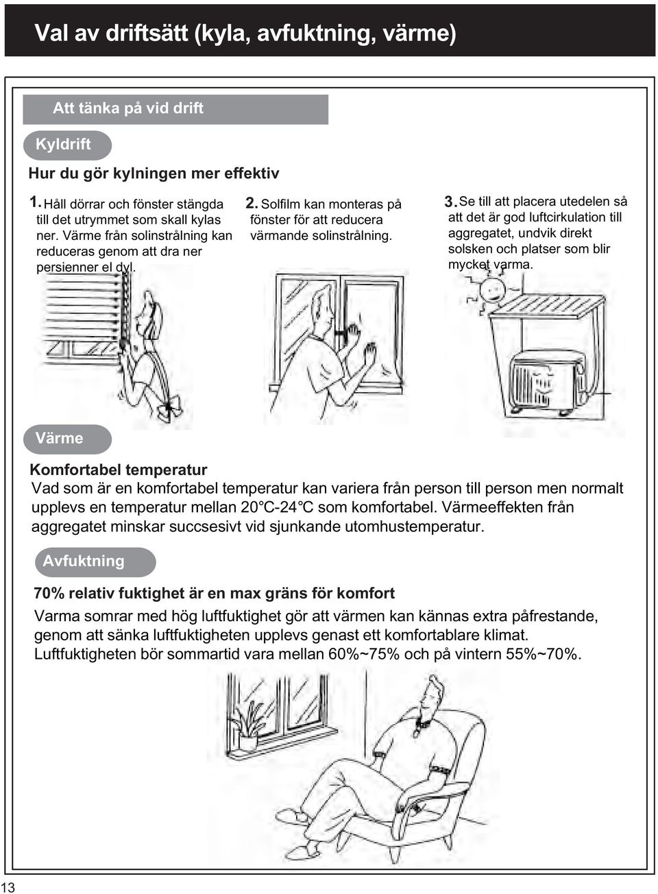 aggregatet, undvik direkt reduceras genom att dra ner solsken och platser som blir persienner el dyl. mycket varma.