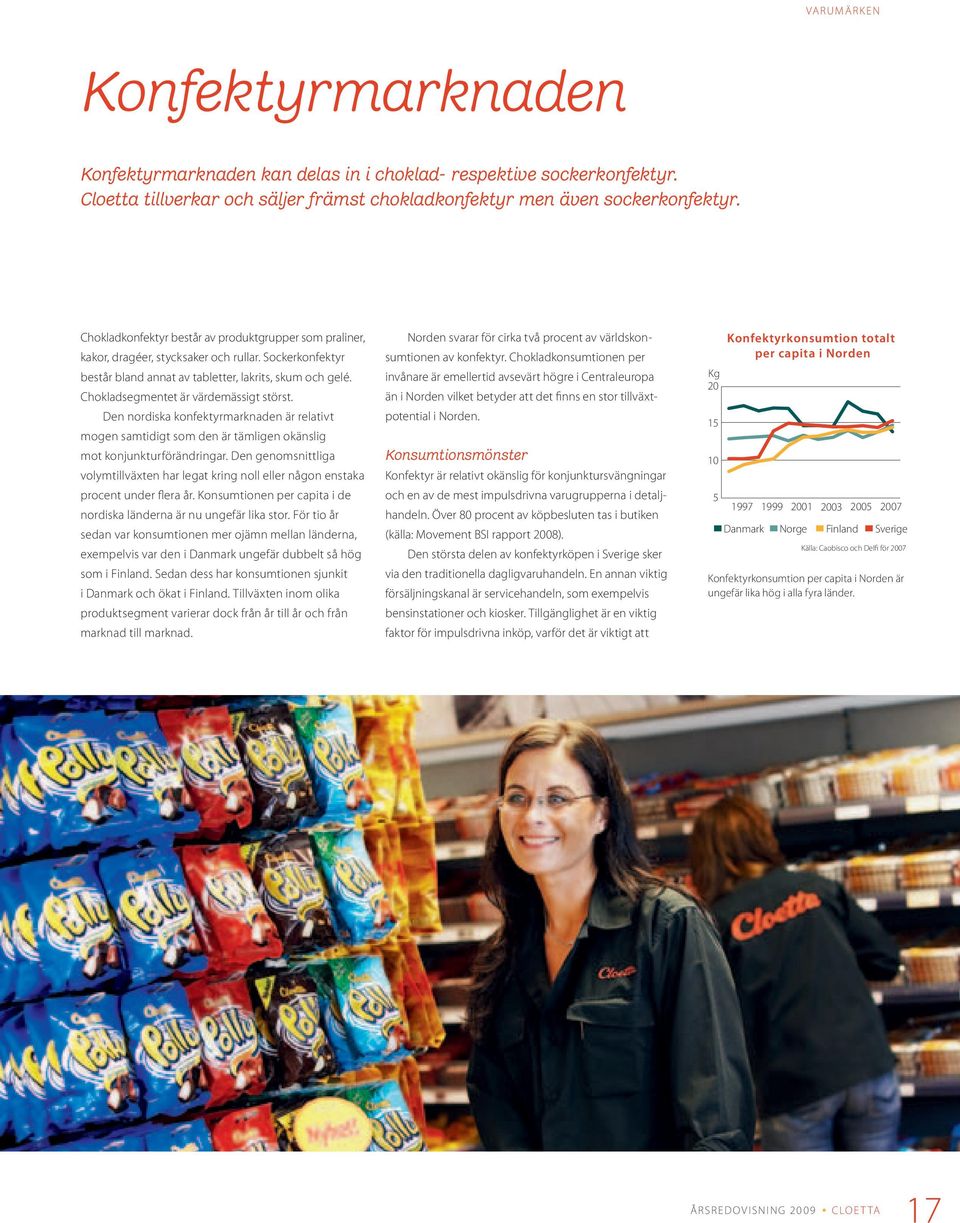 Chokladsegmentet är värdemässigt störst. Den nordiska konfektyrmarknaden är relativt mogen samtidigt som den är tämligen okänslig mot konjunkturförändringar.
