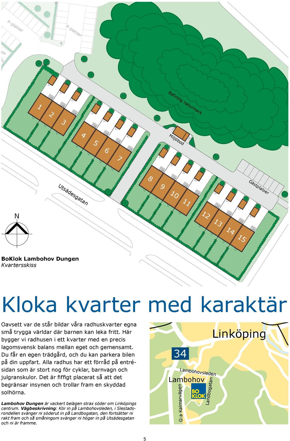 Du får en egen trädgård, och du kan parkera bilen på din uppfart. Alla radhus har ett förråd på entrésidan som är stort nog för cyklar, barnvagn och julgranskulor.