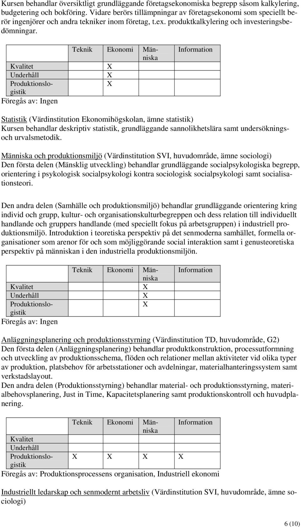 Föregås av: Ingen Statistik (Värdinstitution Ekonomihögskolan, ämne statistik) Kursen behandlar deskriptiv statistik, grundläggande sannolikhetslära samt undersökningsoch urvalsmetodik.