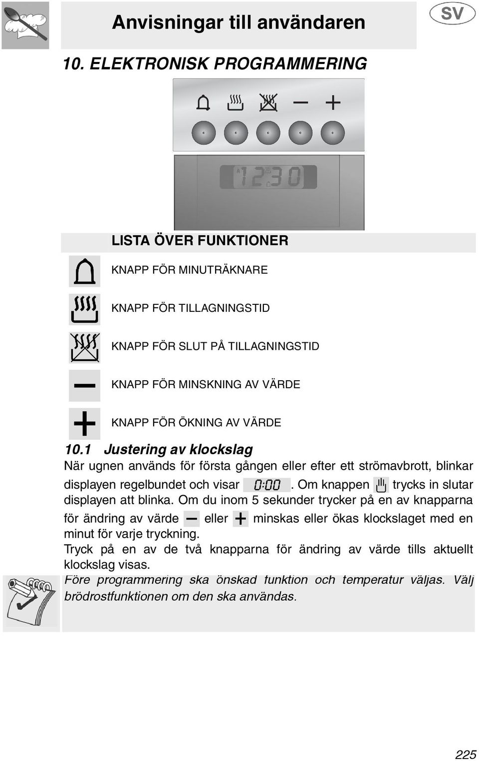 Om knappen trycks in slutar displayen att blinka.