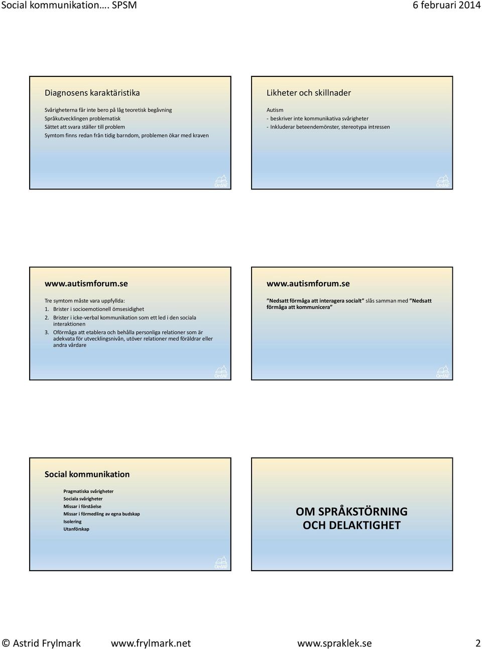 Brister i socioemotionell ömsesidighet 2. Brister i icke-verbal kommunikation som ett led i den sociala interaktionen 3.
