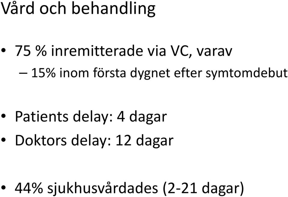 symtomdebut Patients delay: 4 dagar Doktors