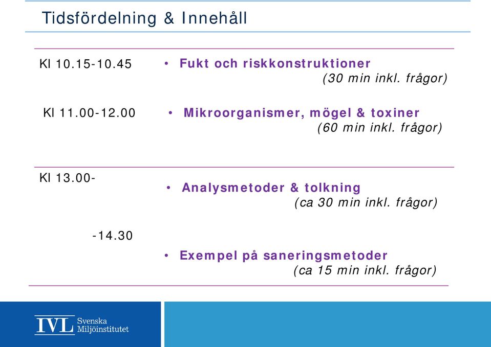 frågor) Mikroorganismer, mögel & toxiner (60 min inkl. frågor) Kl 13.