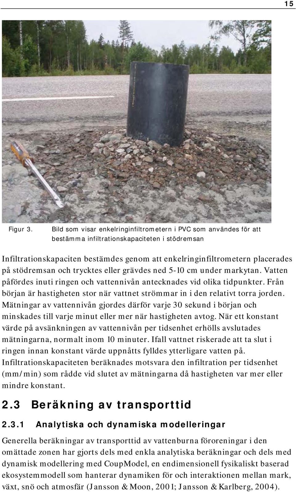 vattnet strömmar in i den relativt torra jorden Mätningar av vattennivån gjordes därför varje 30 sekund i början och minskades till varje minut eller mer när hastigheten avtog När ett konstant värde
