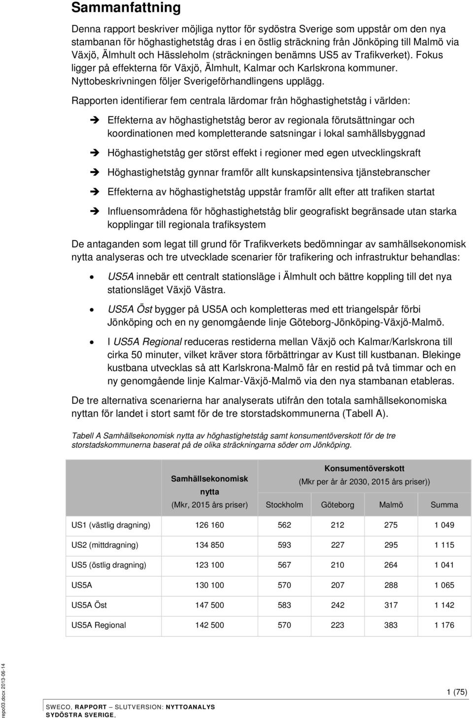 Nyttobeskrivningen följer Sverigeförhandlingens upplägg.