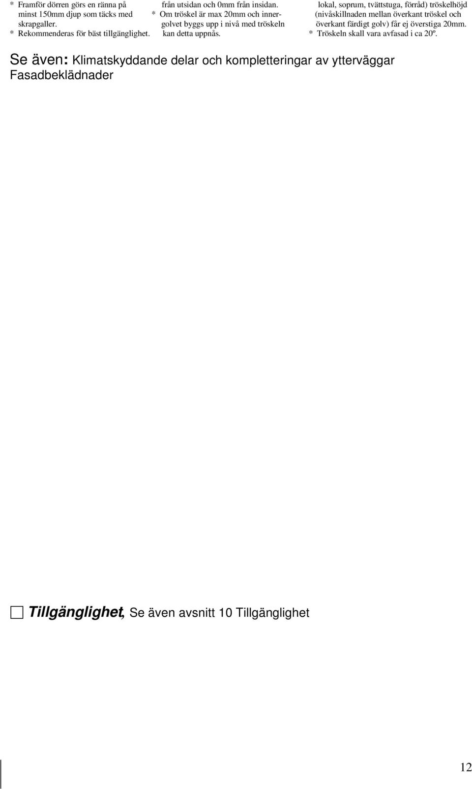 överkant tröskel och skrapgaller. golvet byggs upp i nivå med tröskeln överkant färdigt golv) får ej överstiga 20mm.