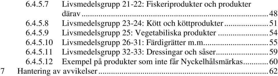 m... 55 6.4.5.11 Livsmedelsgrupp 32-33: Dressingar och såser... 59 6.4.5.12 Exempel på produkter som inte får Nyckelhålsmärkas.