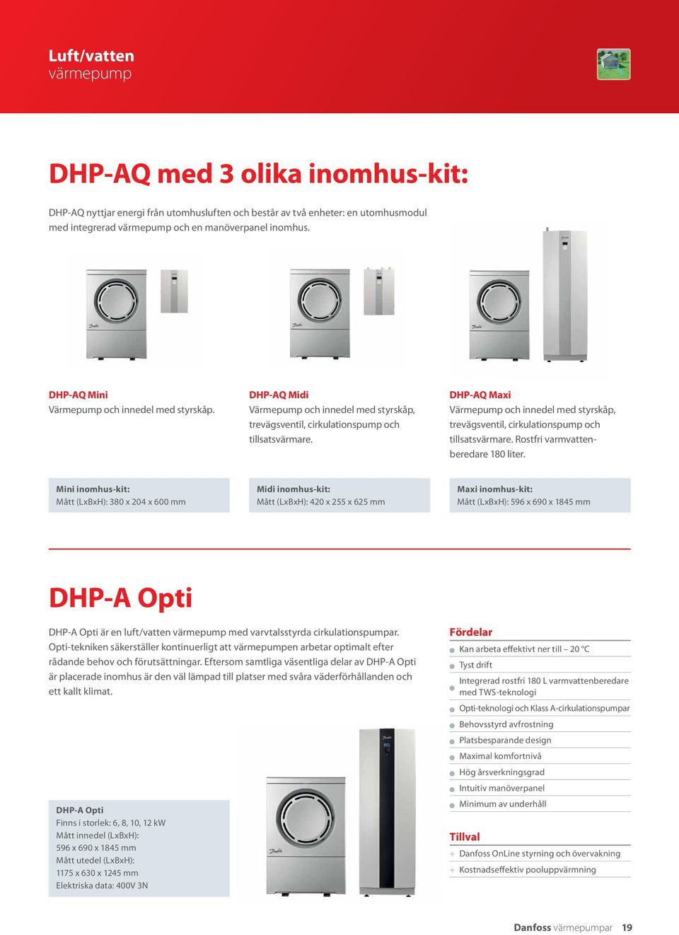 DHP-AQ Maxi Värmepump och innedel med styrskåp, trevägsventil, cirkulationspump och tillsatsvärmare. Rostfri varmvattenberedare 180 liter.