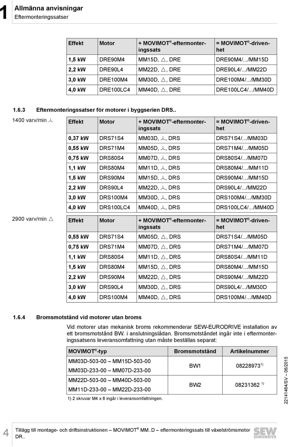 ../MM03D 0,55 kw DRS71M4 MM05D, W, DRS DRS71M4/.../MM05D 0,75 kw DRS80S4 MM07D, W, DRS DRS80S4/.../MM07D 1,1 kw DRS80M4 MM11D, W, DRS DRS80M4/.../MM11D 1,5 kw DRS90M4 MM15D, W, DRS DRS90M4/.