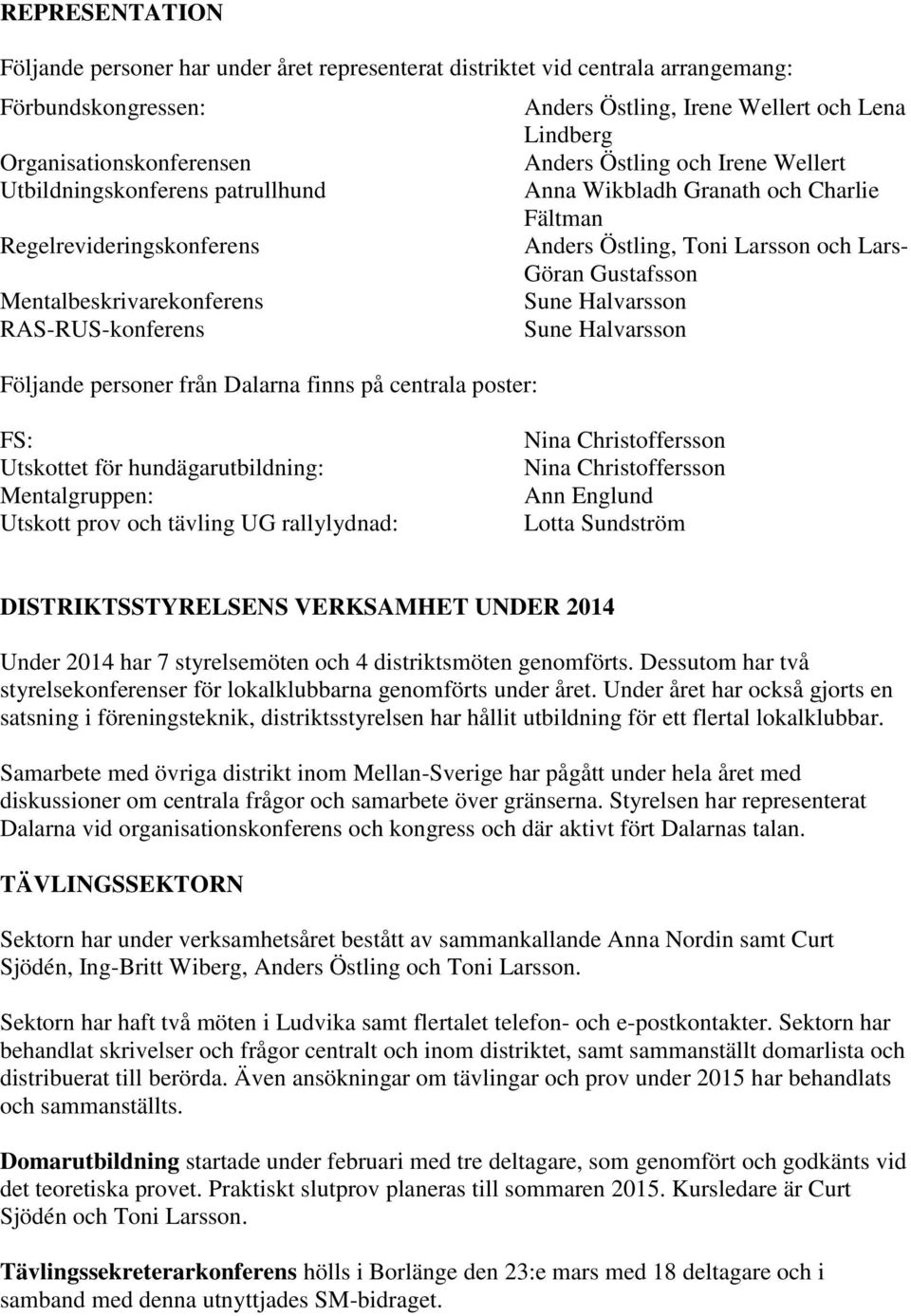 Mentalbeskrivarekonferens Sune Halvarsson RAS-RUS-konferens Sune Halvarsson Följande personer från Dalarna finns på centrala poster: FS: Utskottet för hundägarutbildning: Mentalgruppen: Utskott prov