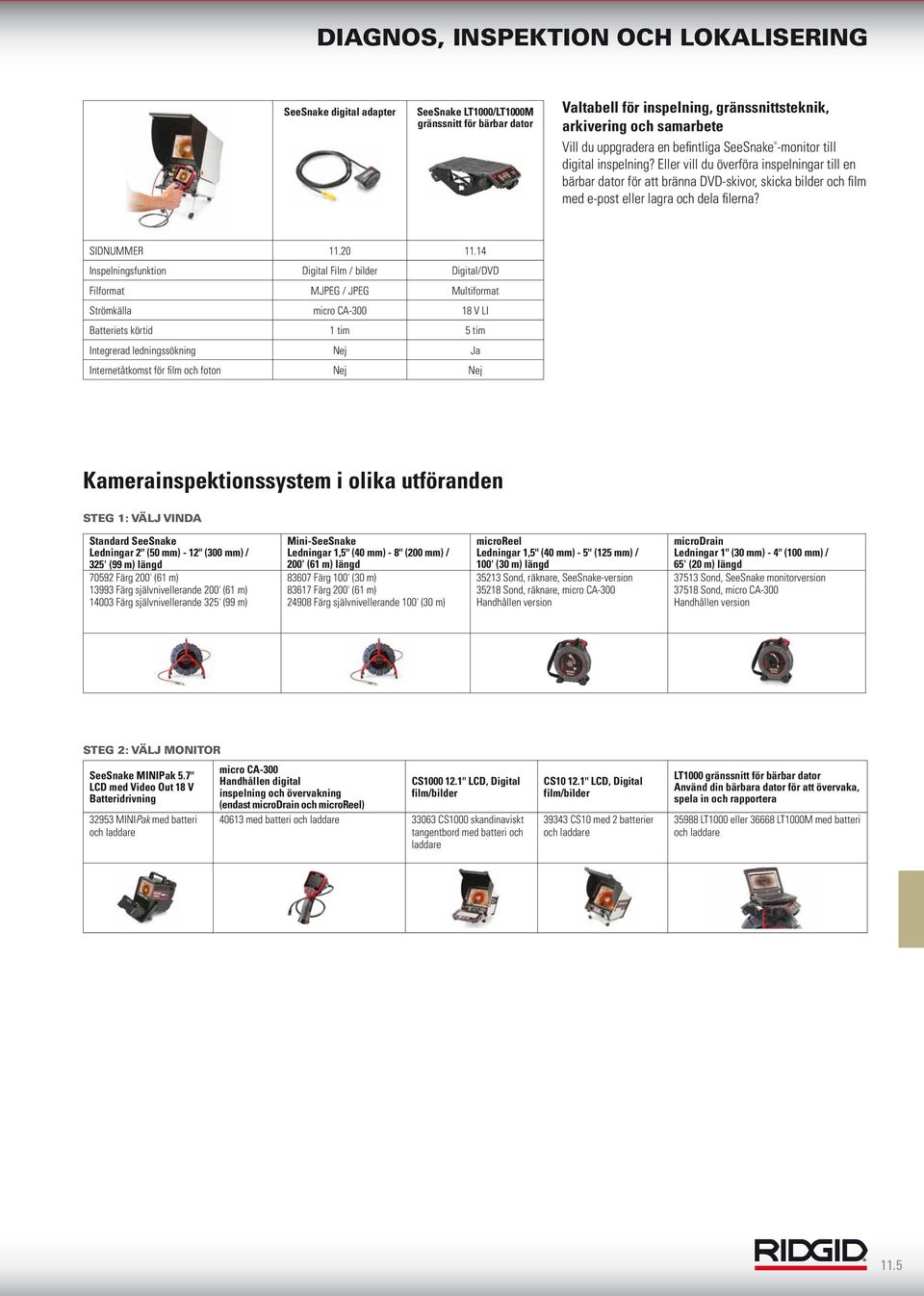 14 Inspelningsfunktion Digital Film / bilder Digital/DVD Filformat MJPEG / JPEG Multiformat Strömkälla micro CA-300 18 V LI Batteriets körtid 1 tim 5 tim Integrerad ledningssökning Nej Ja