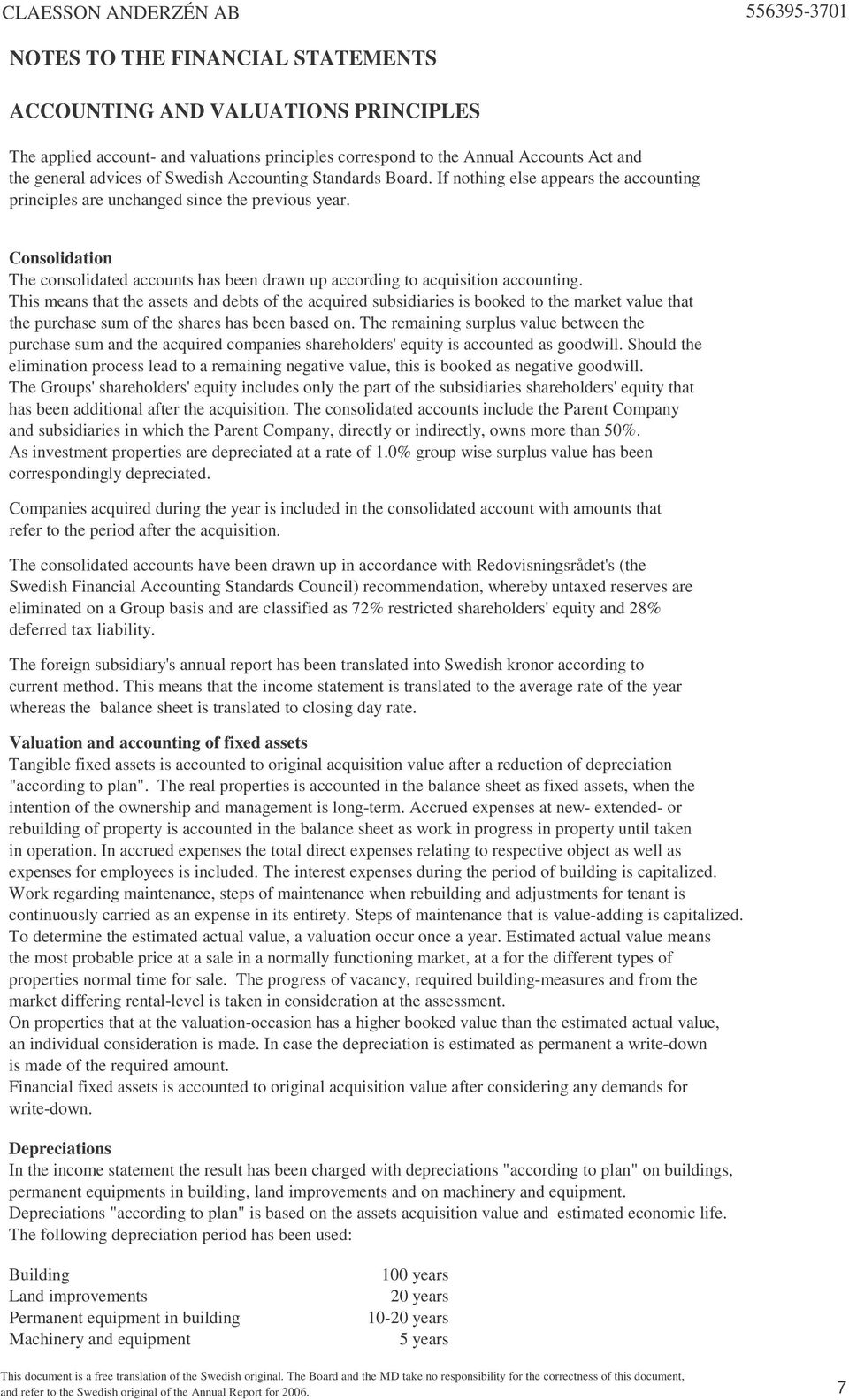 Consolidation The consolidated accounts has been drawn up according to acquisition accounting.