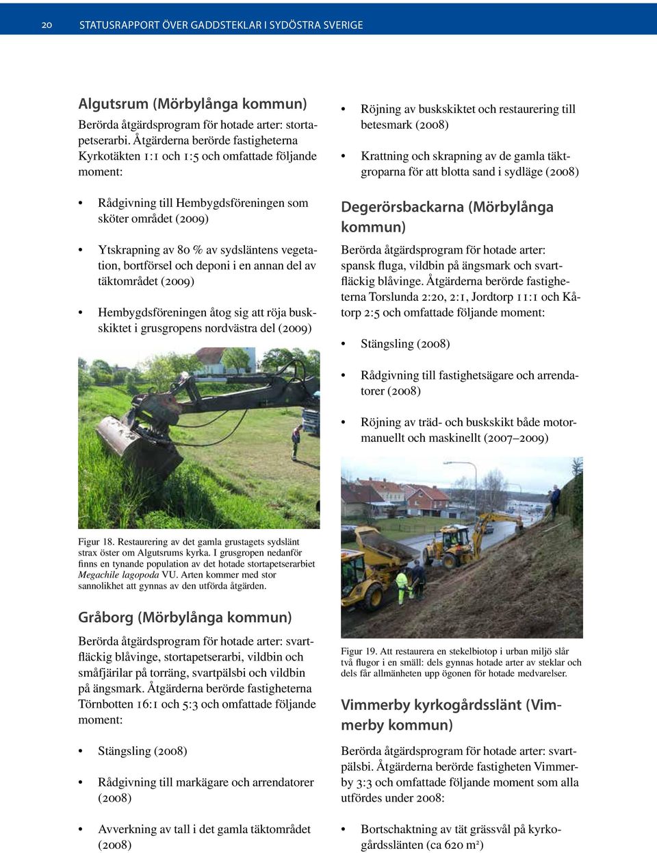 bortförsel och deponi i en annan del av täktområdet (2009) Hembygdsföreningen åtog sig att röja buskskiktet i grusgropens nordvästra del (2009) Röjning av buskskiktet och restaurering till betesmark