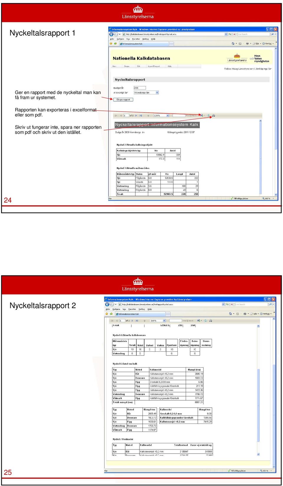Rapporten kan exporteras i excelformat eller som pdf.