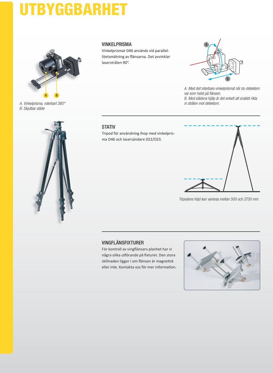 . Med slädens hjälp är det enkelt tt snbbt rikt in strålen mot detektorn. STATIV Tripod för nvändning ihop med vinkelprism D46 och lsersändre D22/D23.