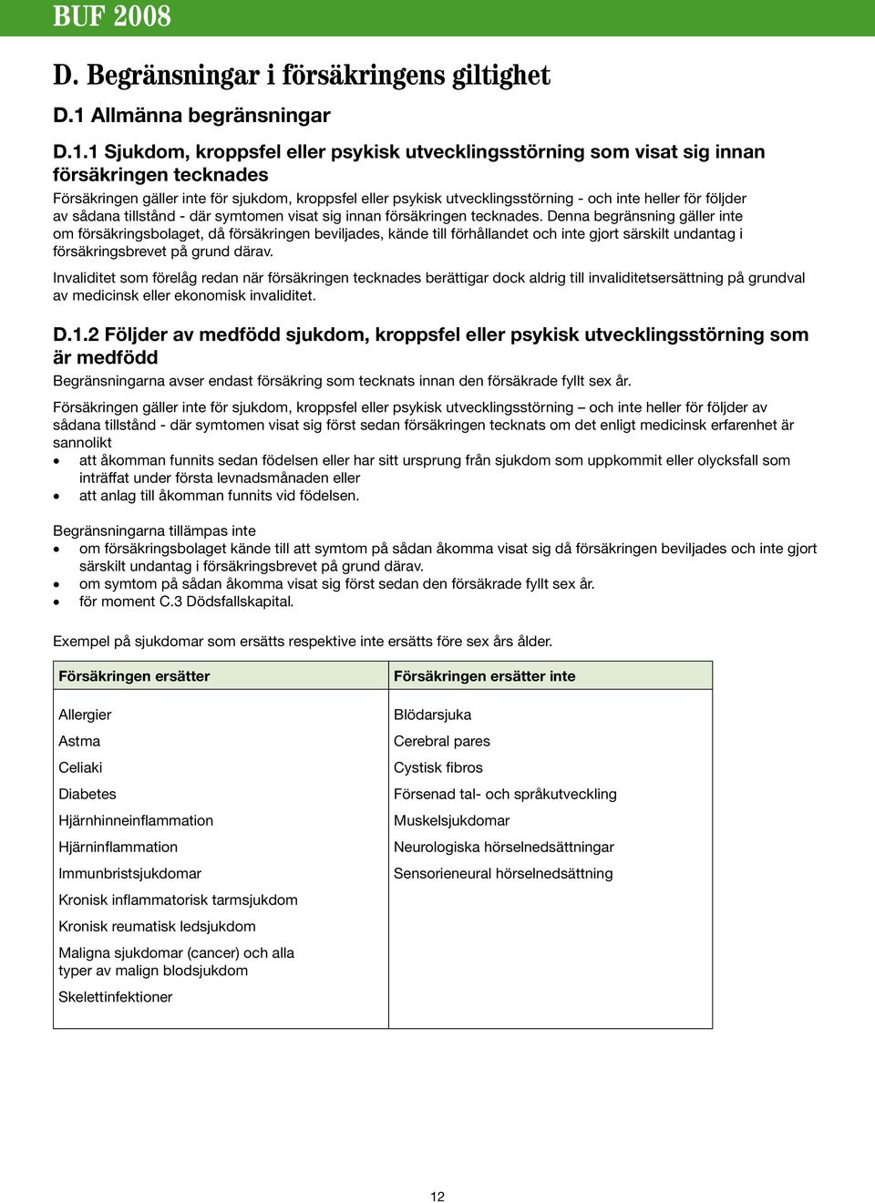 1 Sjukdom, kroppsfel eller psykisk utvecklingsstörning som visat sig innan försäkringen tecknades Försäkringen gäller inte för sjukdom, kroppsfel eller psykisk utvecklingsstörning - och inte heller