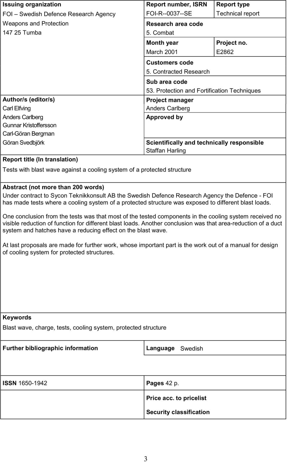 Contracted Research Sub area code Project no. E2862 53.