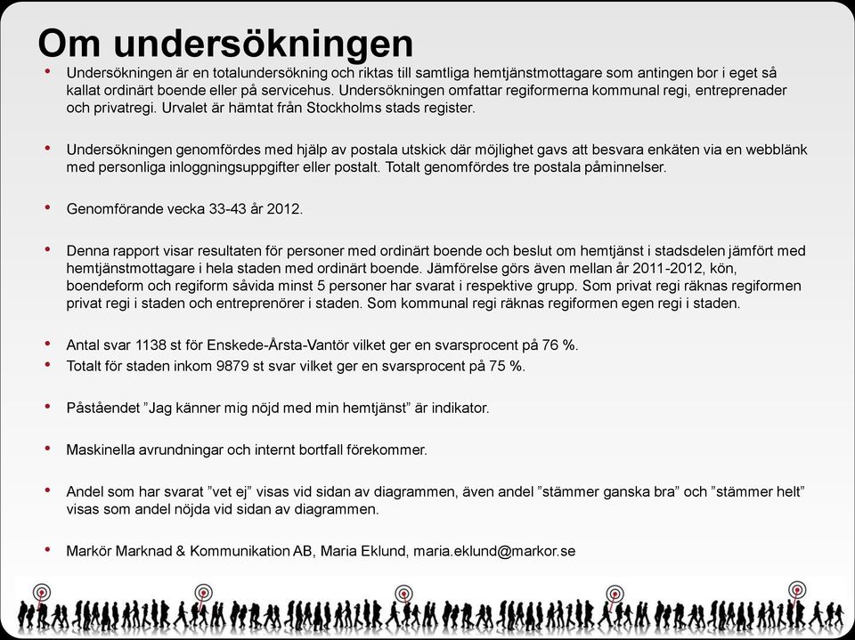 Undersökningen genomfördes med hjälp av postala utskick där möjlighet gavs att besvara enkäten via en webblänk med personliga inloggningsuppgifter eller postalt.