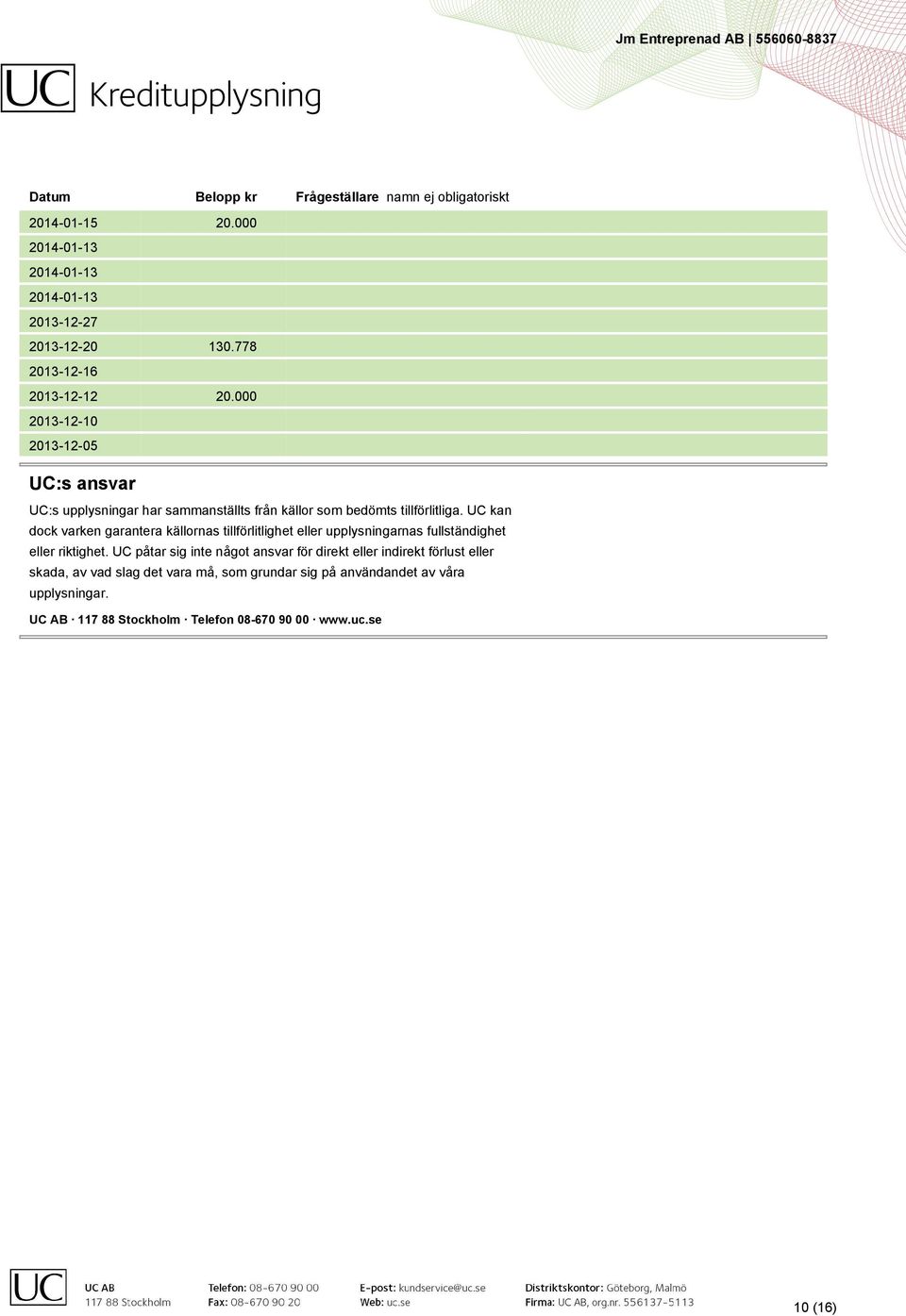UC kan dock varken garantera källornas tillförlitlighet eller upplysningarnas fullständighet eller riktighet.
