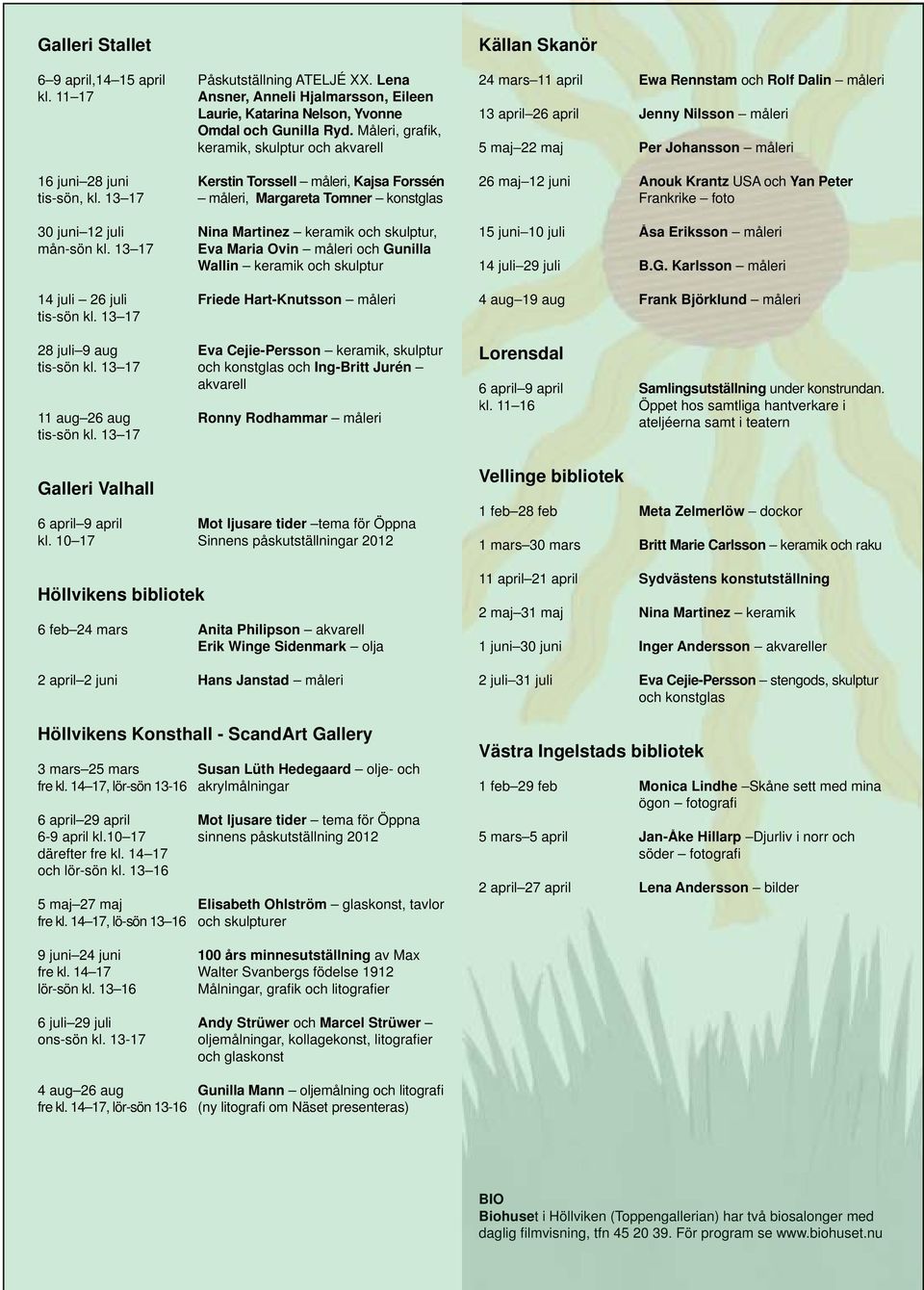 13 17 måleri, Margareta Tomner konstglas 30 juni 12 juli Nina Martinez keramik och skulptur, mån-sön kl.