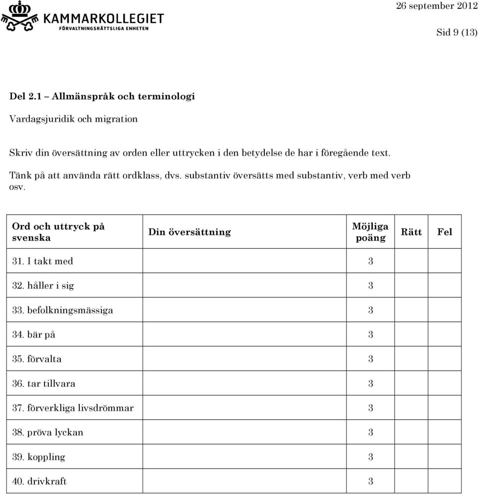 substantiv översätts med substantiv, verb med verb osv. Ord och uttryck på svenska 31. I takt med 3 32.