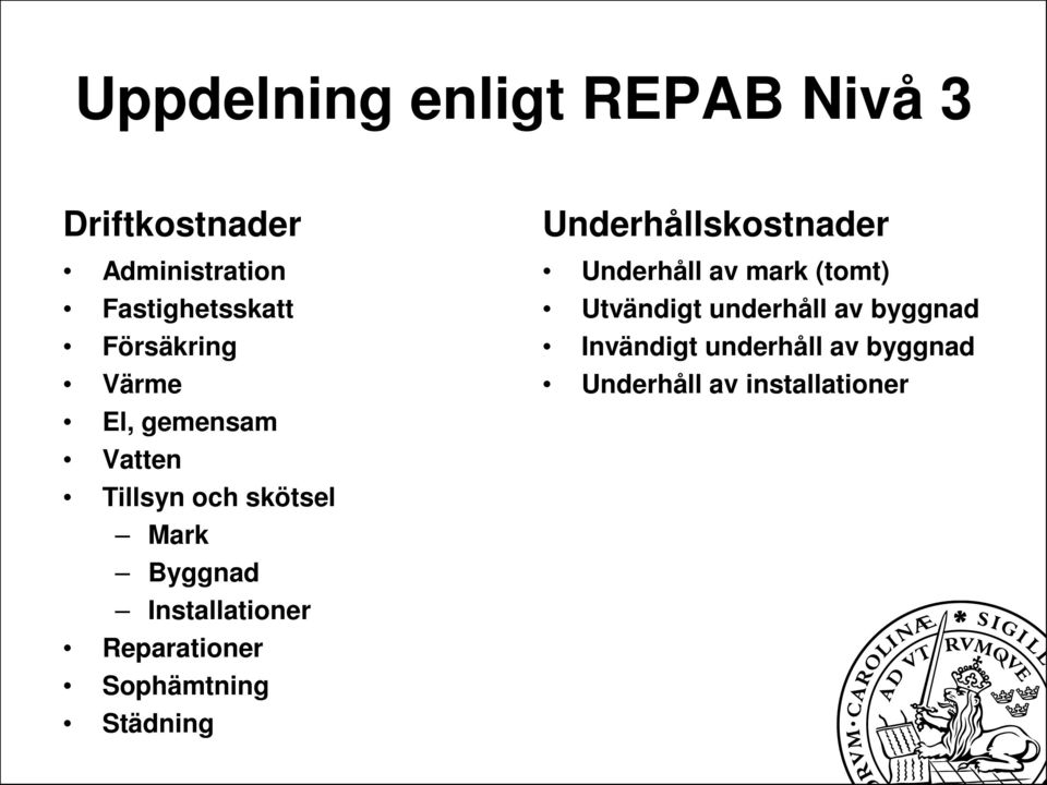 Installationer Reparationer Sophämtning Städning Underhållskostnader Underhåll av