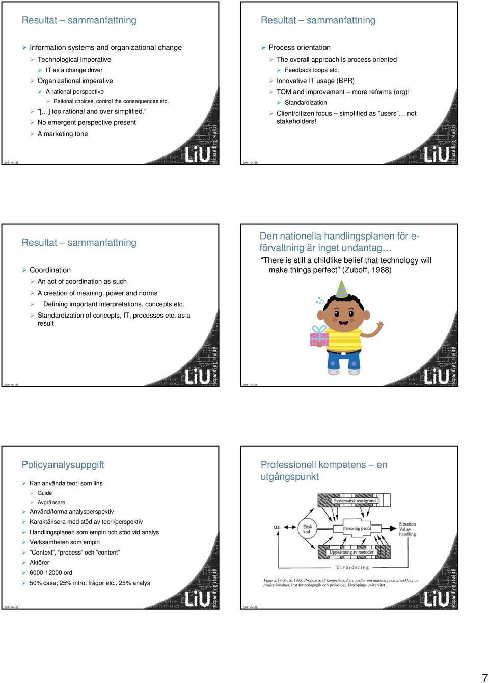 No emergent perspective present A marketing tone Process orientation The overall approach is process oriented Feedback loops etc. Innovative oa IT usage (BPR) TQM and improvement more reforms (org)!