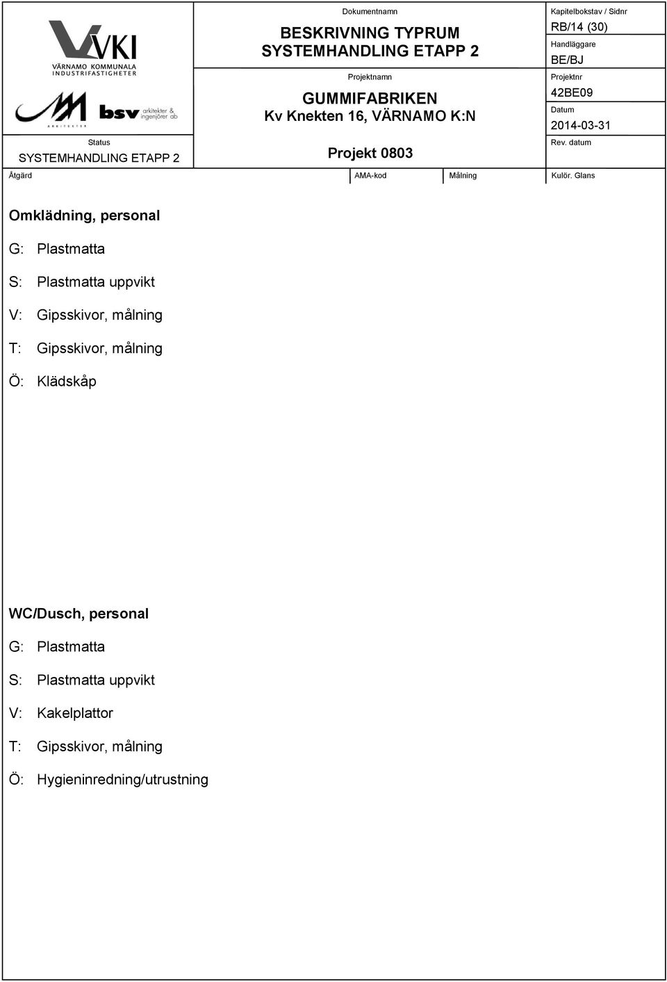 WC/Dusch, personal G: Plastmatta S: Plastmatta