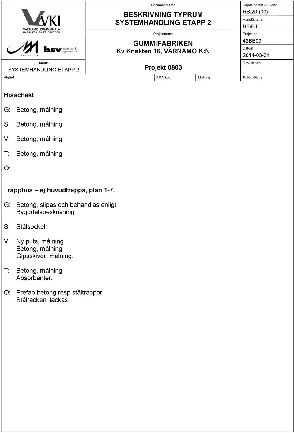 plan 1-7... V: Ny puts, målning Betong, målning.