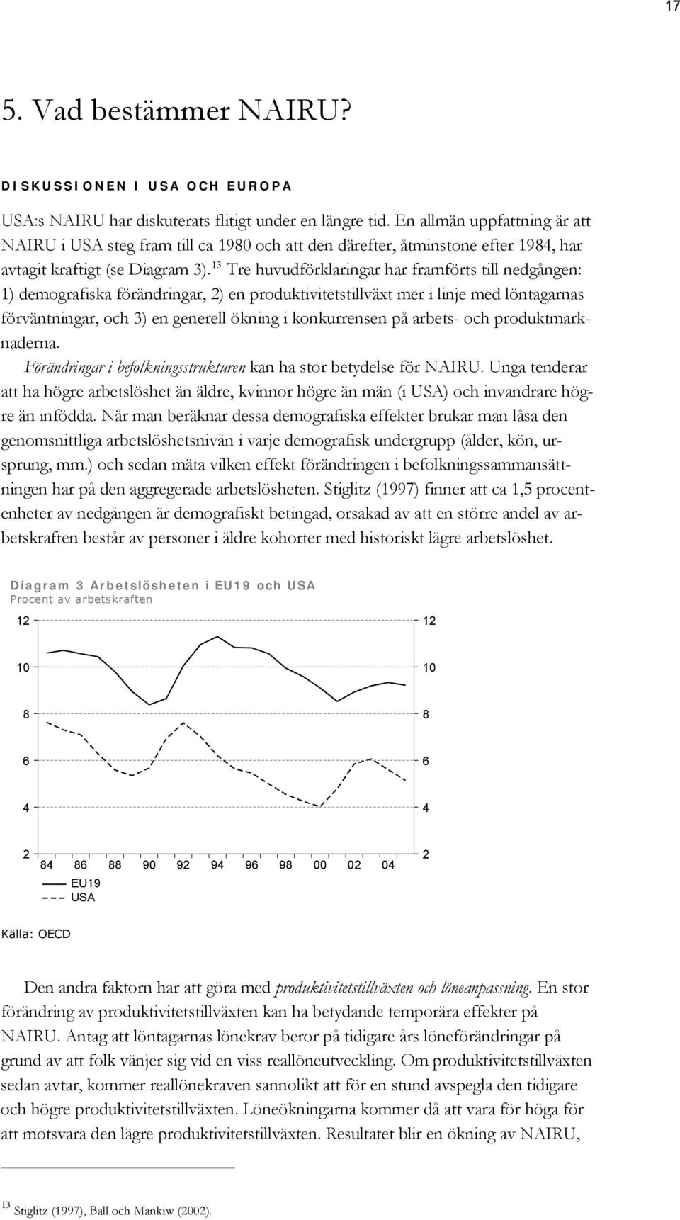 13 Tre huvudförklaringar har framförts till nedgången: 1) demografiska förändringar, 2) en produktivitetstillväxt mer i linje med löntagarnas förväntningar, och 3) en generell ökning i konkurrensen