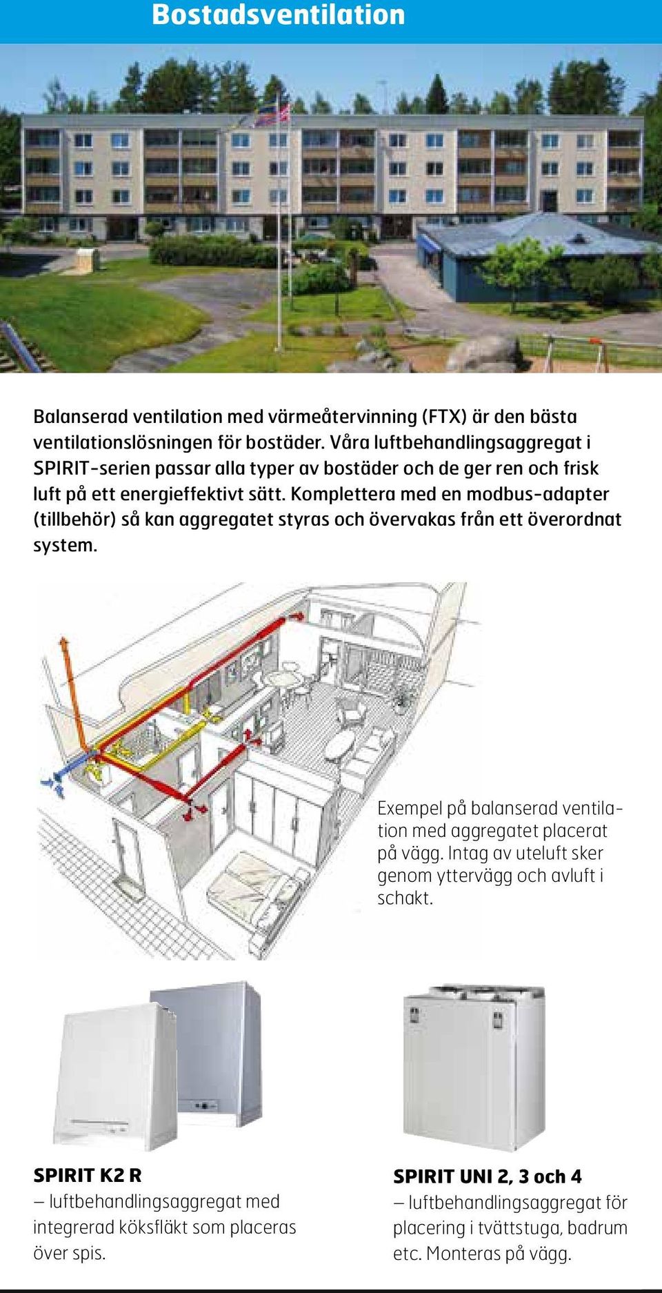 Komplettera med en modbus-adapter (tillbehör) så kan aggregatet styras och övervakas från ett överordnat system.