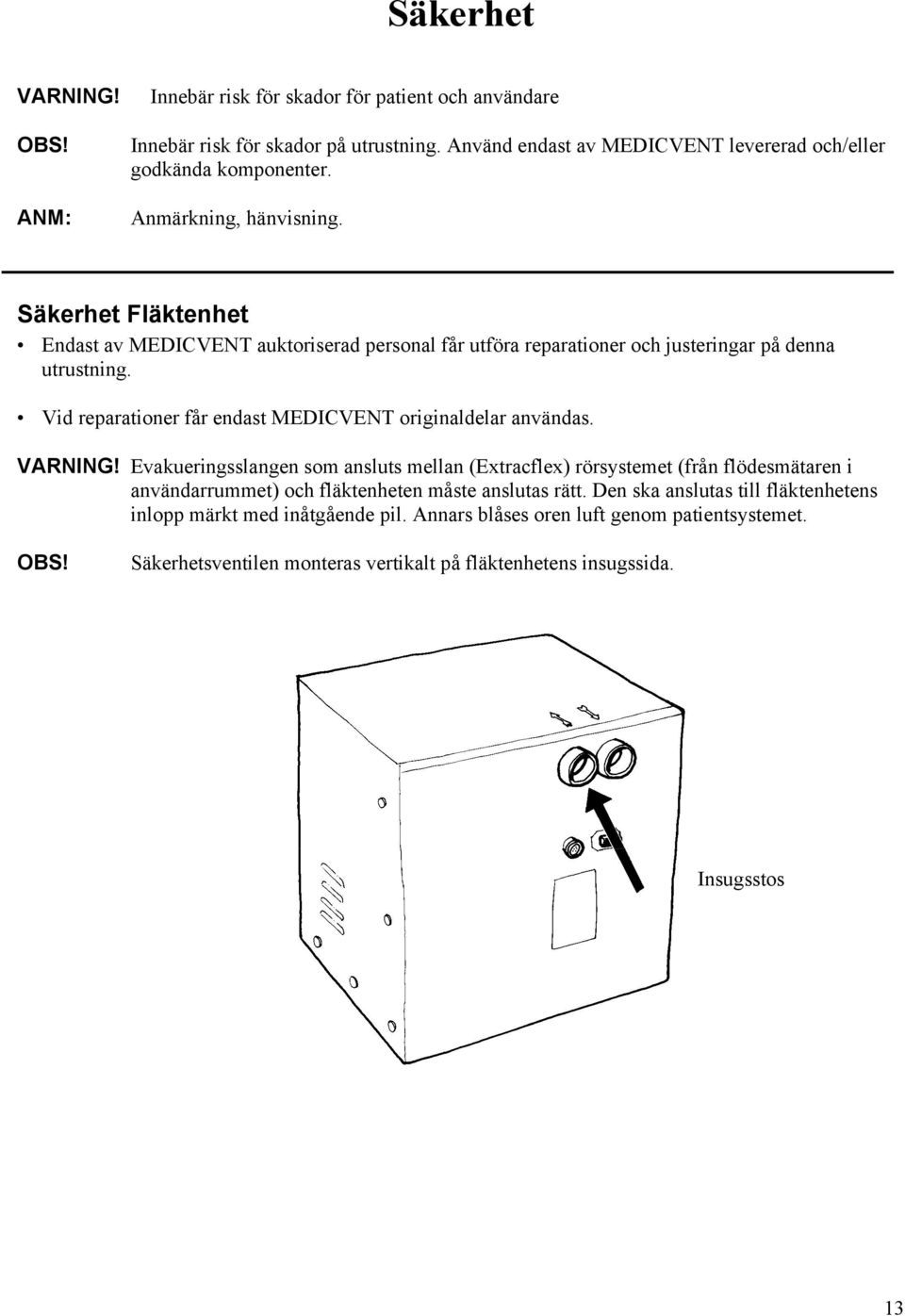 Vid reparationer får endast MEDICVENT originaldelar användas. VARNING!