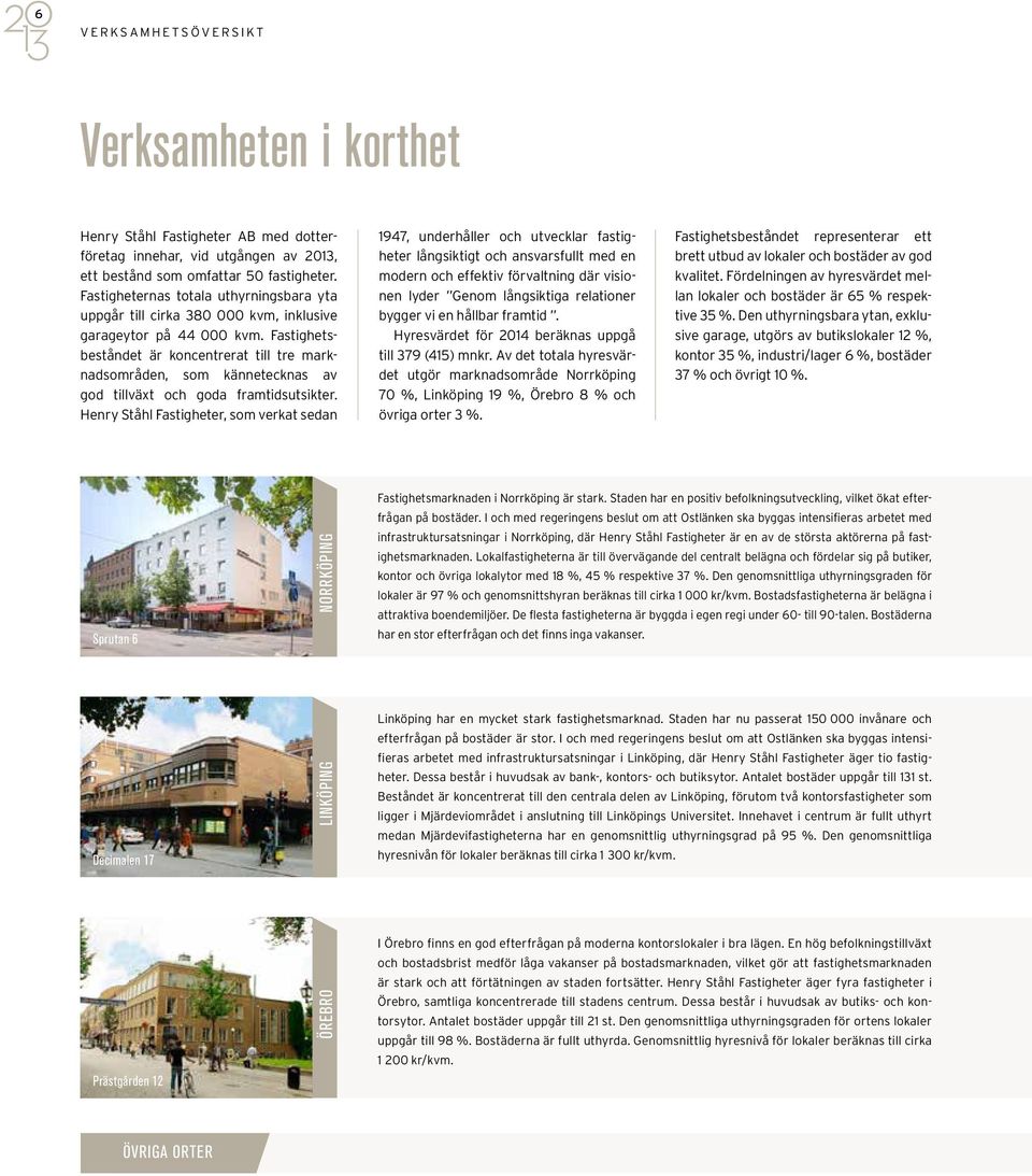 Fastighetsbeståndet är koncentrerat till tre marknadsområden, som kännetecknas av god tillväxt och goda framtidsutsikter.