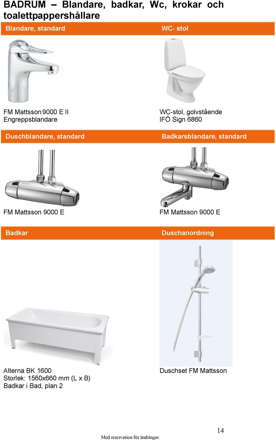 Badkarsblandare, standard FM Mattsson 9000 E FM Mattsson 9000 E Badkar Duschanordning