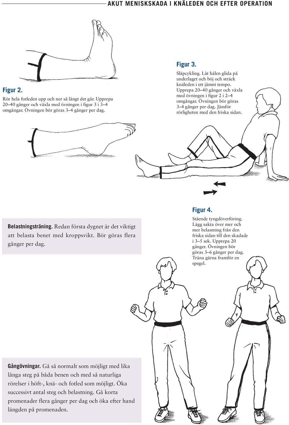 Jämför rörligheten med den friska sidan. Belastningsträning. Redan första dygnet är det viktigt att belasta benet med kroppsvikt. Bör göras flera gånger per dag. Figur 4. Stående tyngdöverföring.