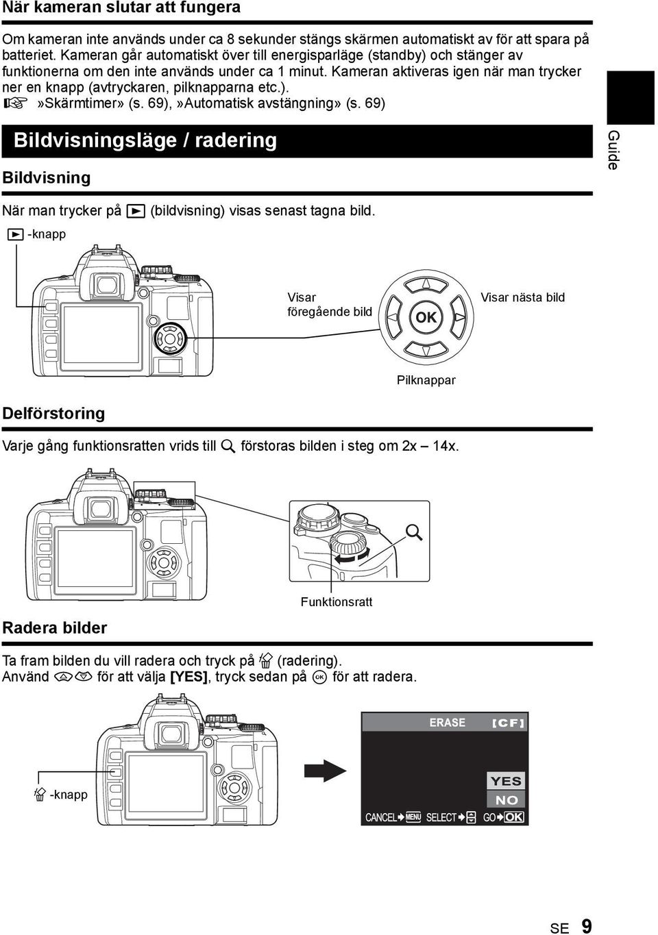 Kameran aktiveras igen när man trycker ner en knapp (avtryckaren, pilknapparna etc.). g»skärmtimer» (s. 69),»Automatisk avstängning» (s.