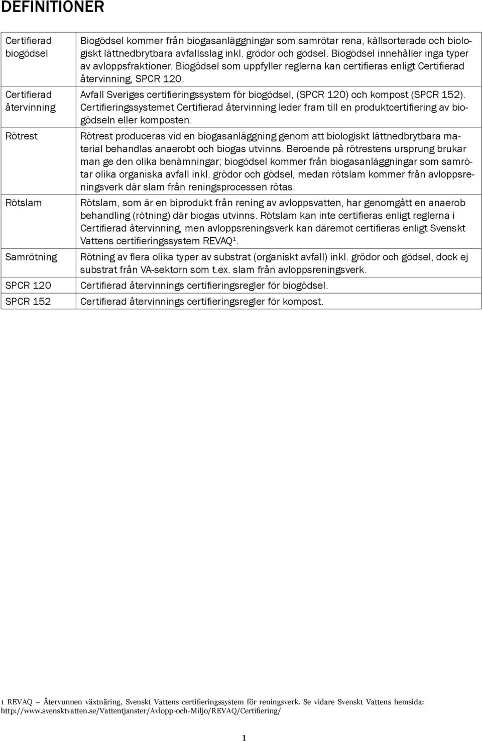 Avfall Sveriges certifieringssystem för biogödsel, (SPCR 120) och kompost (SPCR 152).
