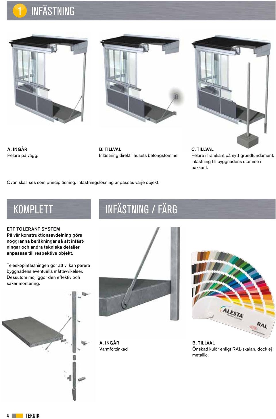 komplett INFÄSTNING / FÄRG ETT TOLERANT SYSTEM På vår konstruktionsavdelning görs noggranna beräkningar så att infästningar och andra tekniska detaljer anpassas till