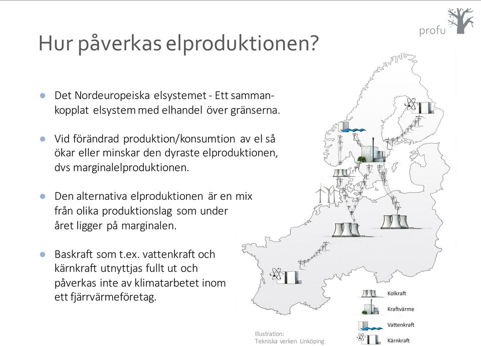 Den alternativa elproduktionen är en mix från olika produktionslag som under året ligger på marginalen. Baskraft som t.ex.