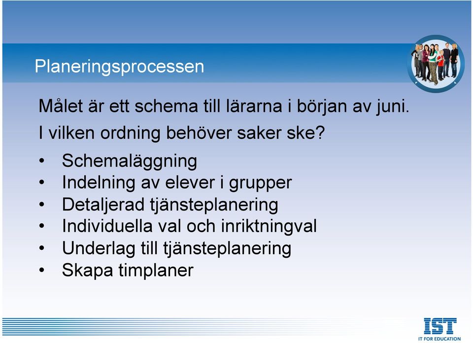 Schemaläggning Indelning av elever i grupper Detaljerad