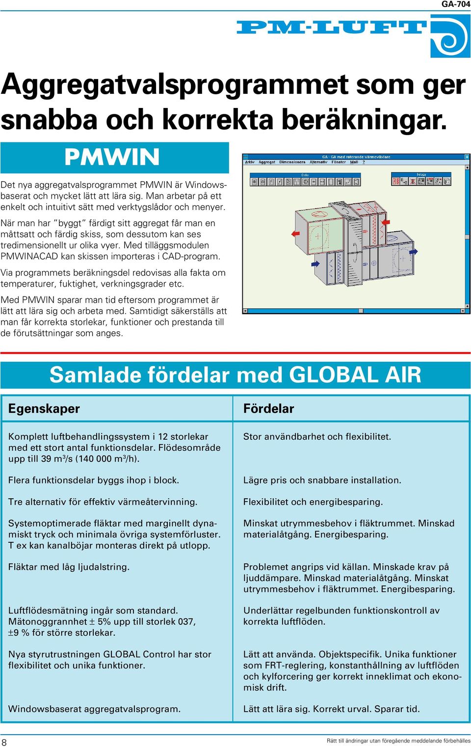 När man har byggt färdigt sitt aggregat får man en måttsatt och färdig skiss, som dessutom kan ses tredimensionellt ur olika vyer. Med tilläggsmodulen PMWINACAD kan skissen importeras i CAD-program.
